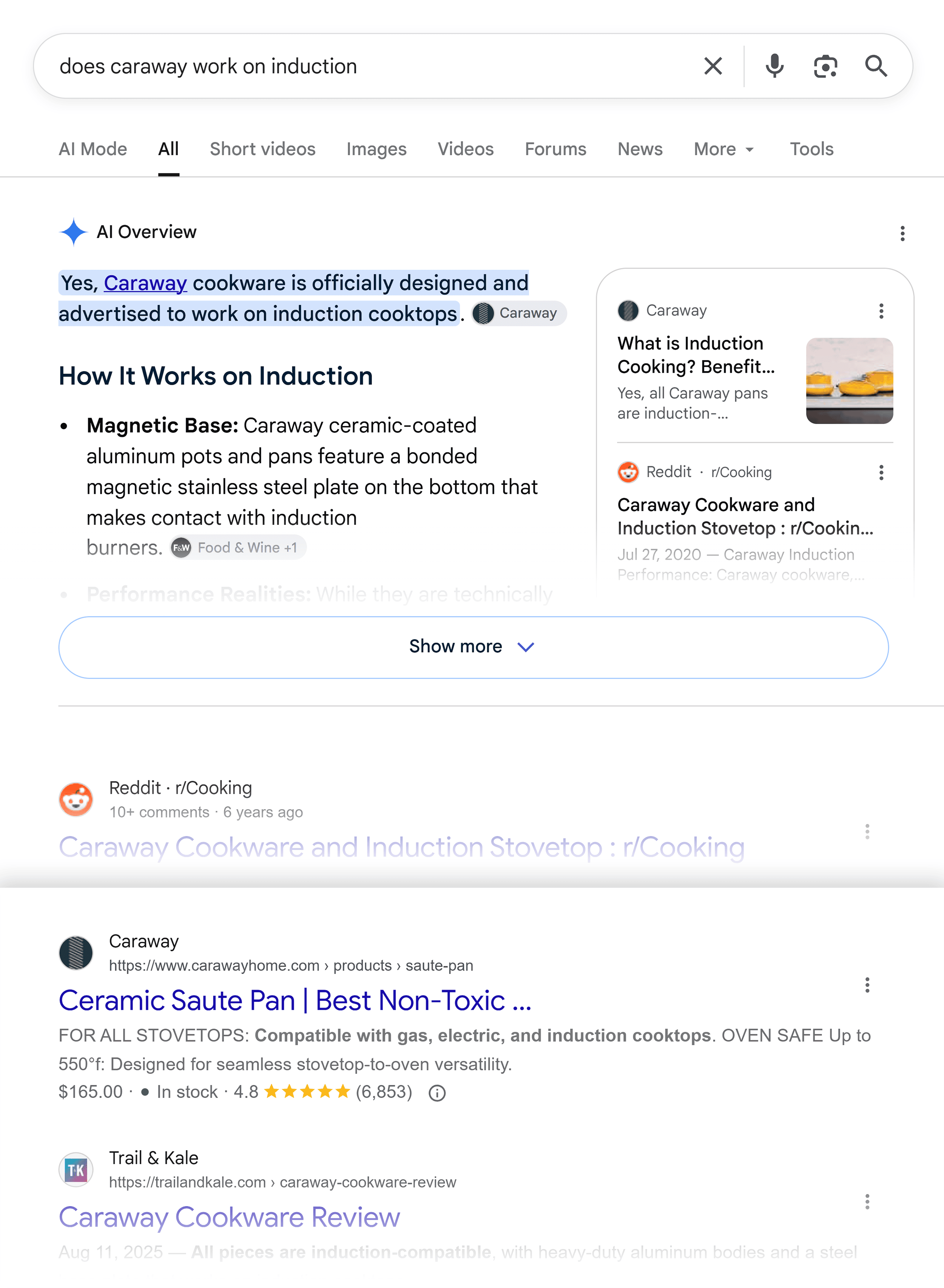 Google SERP &ndash; Does Caraway work on induction