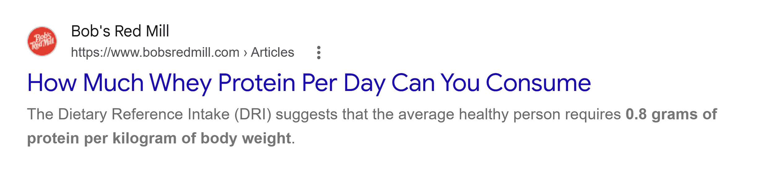 Google SERP &ndash; How much whey protein per day