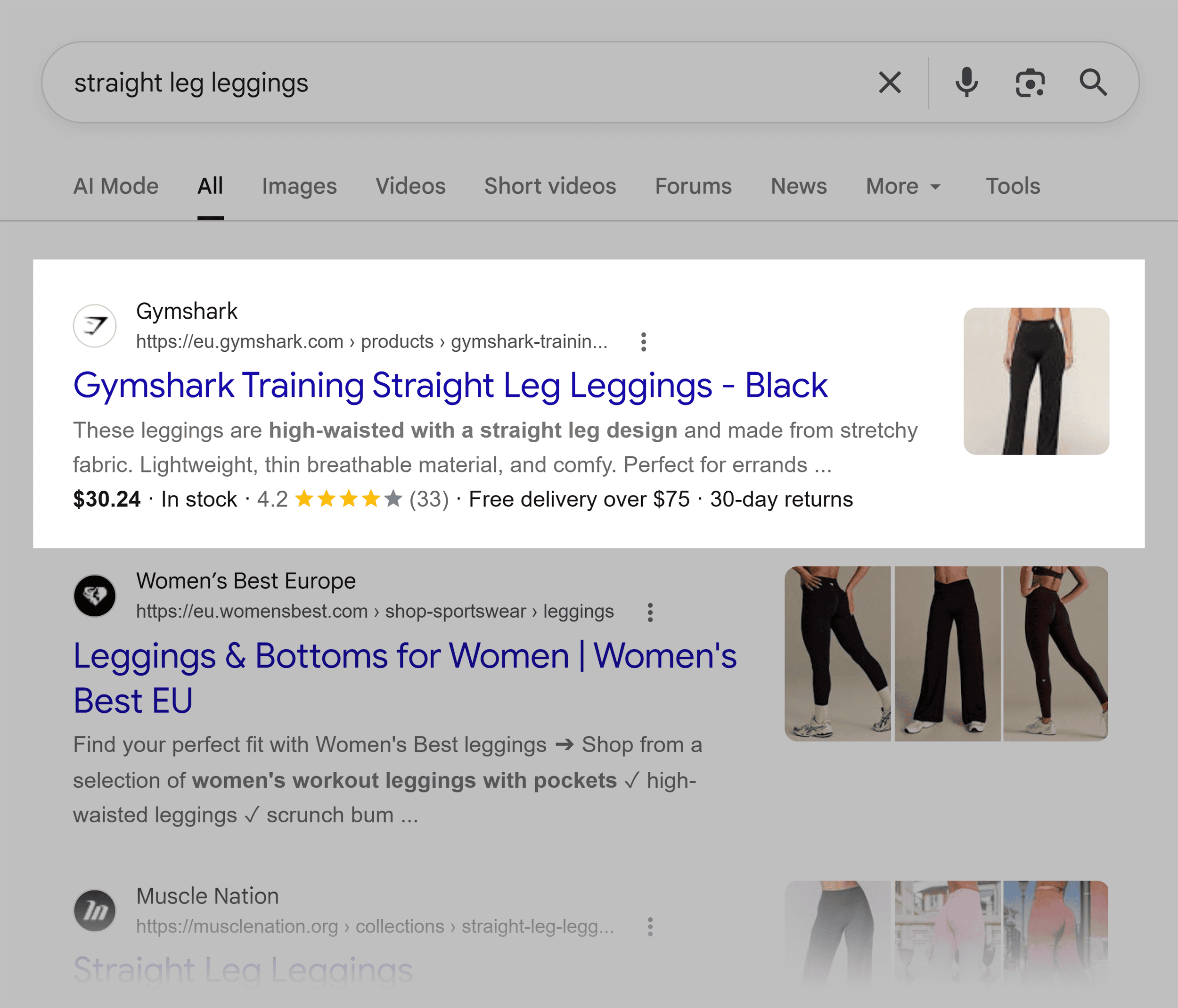 Google SERP &ndash; Straight leg leggings