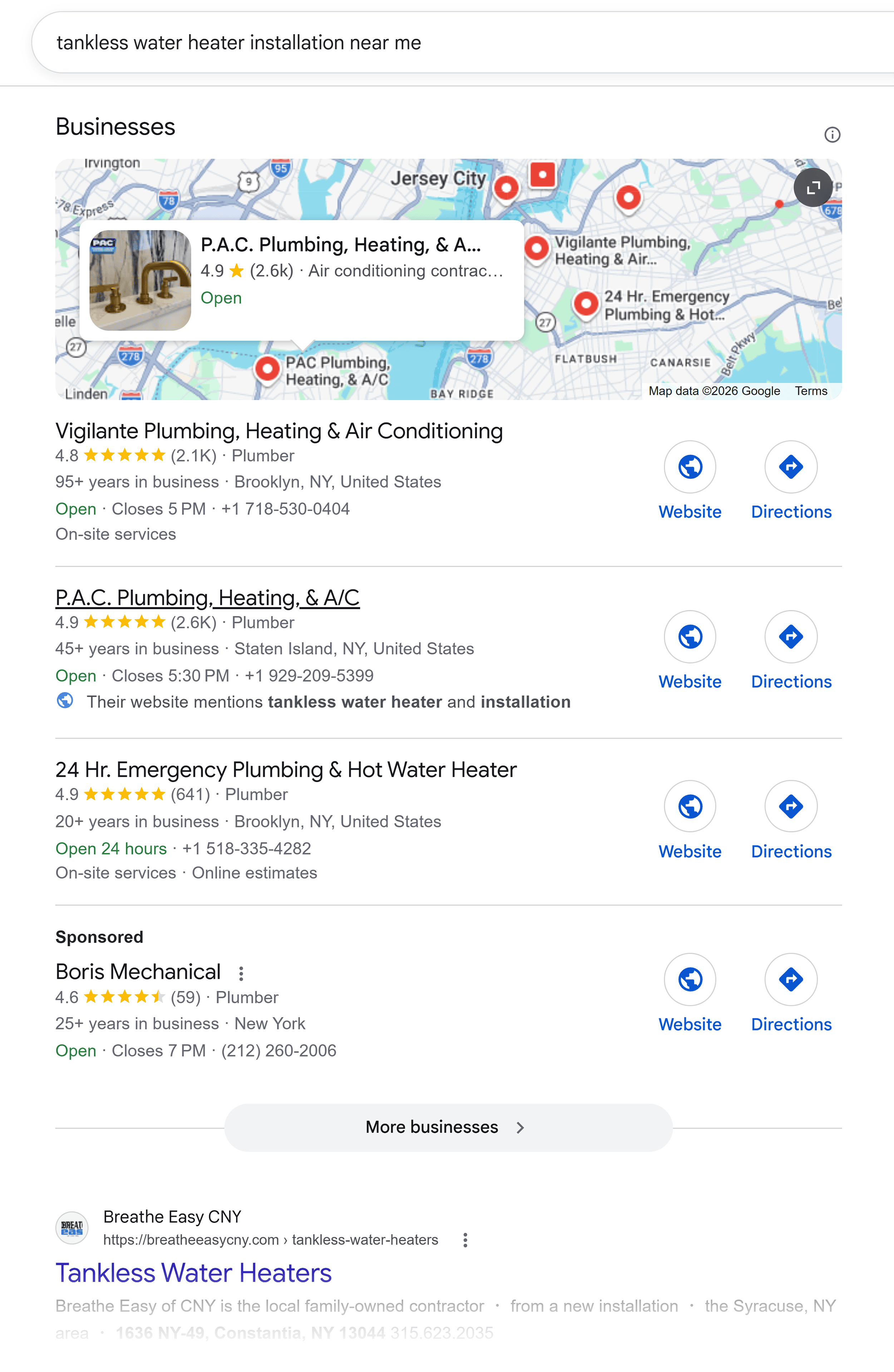 Google SERP &ndash; Tankless water heater installation near me