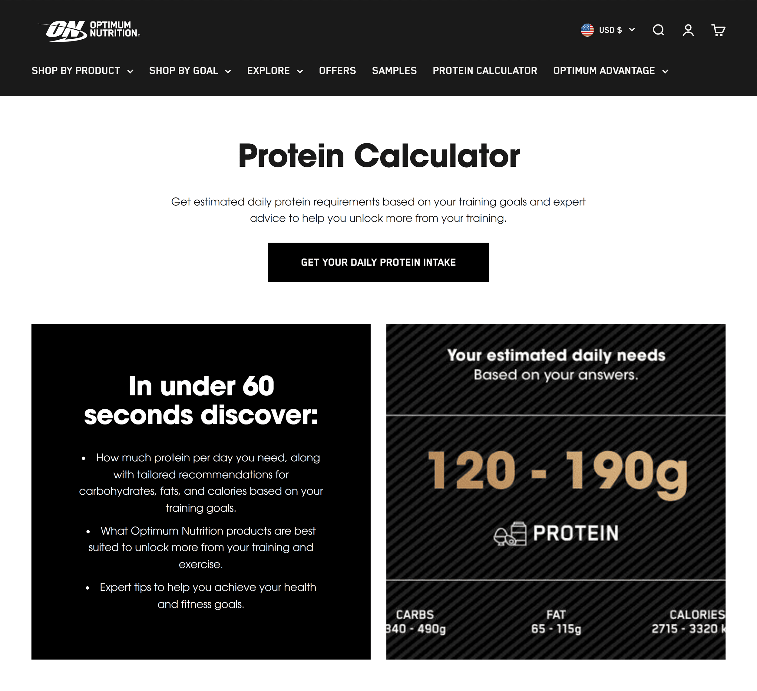Optimum Nutrition &ndash; Protein calculator
