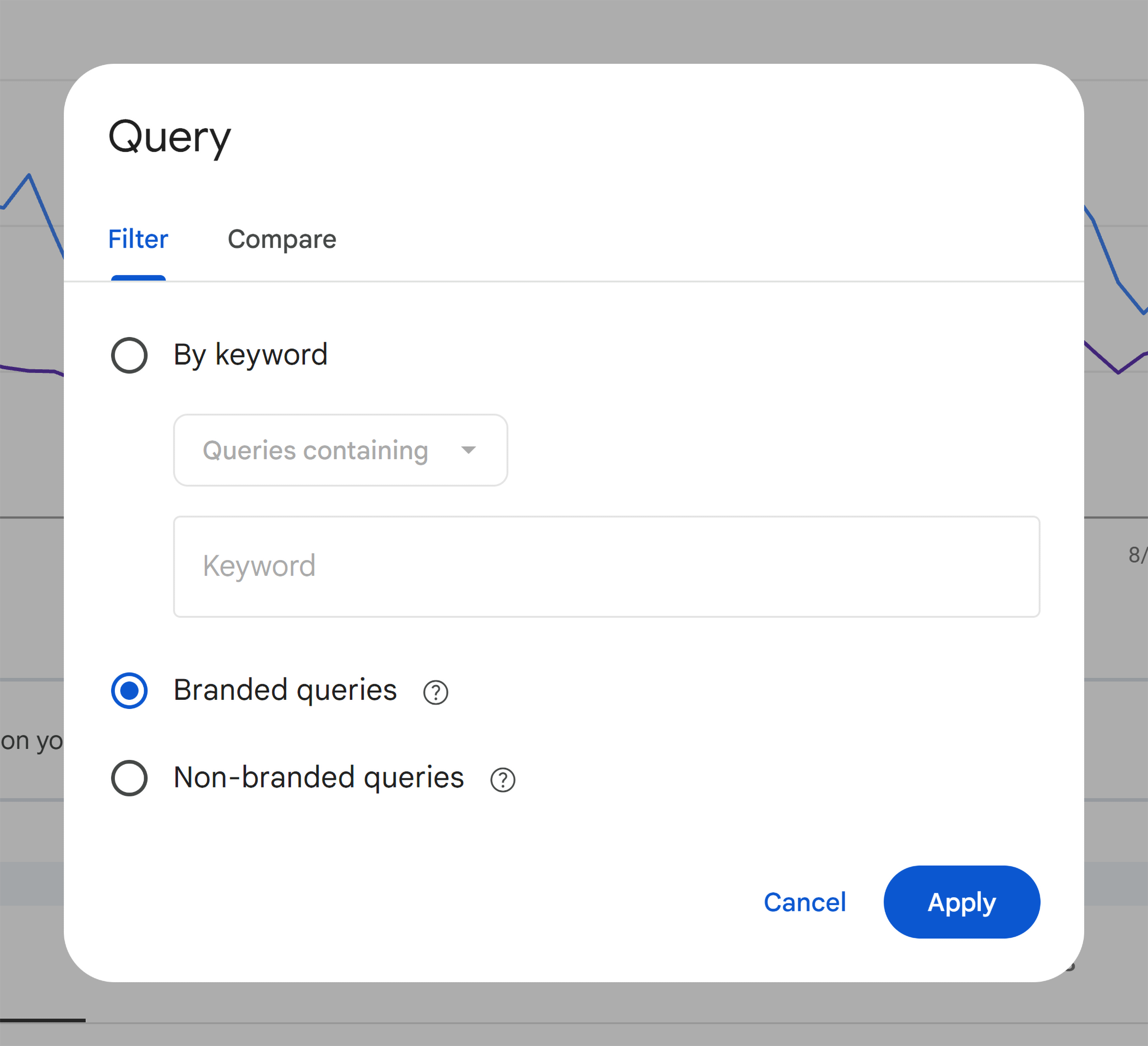 GSC &ndash; Performance &ndash; Query filter