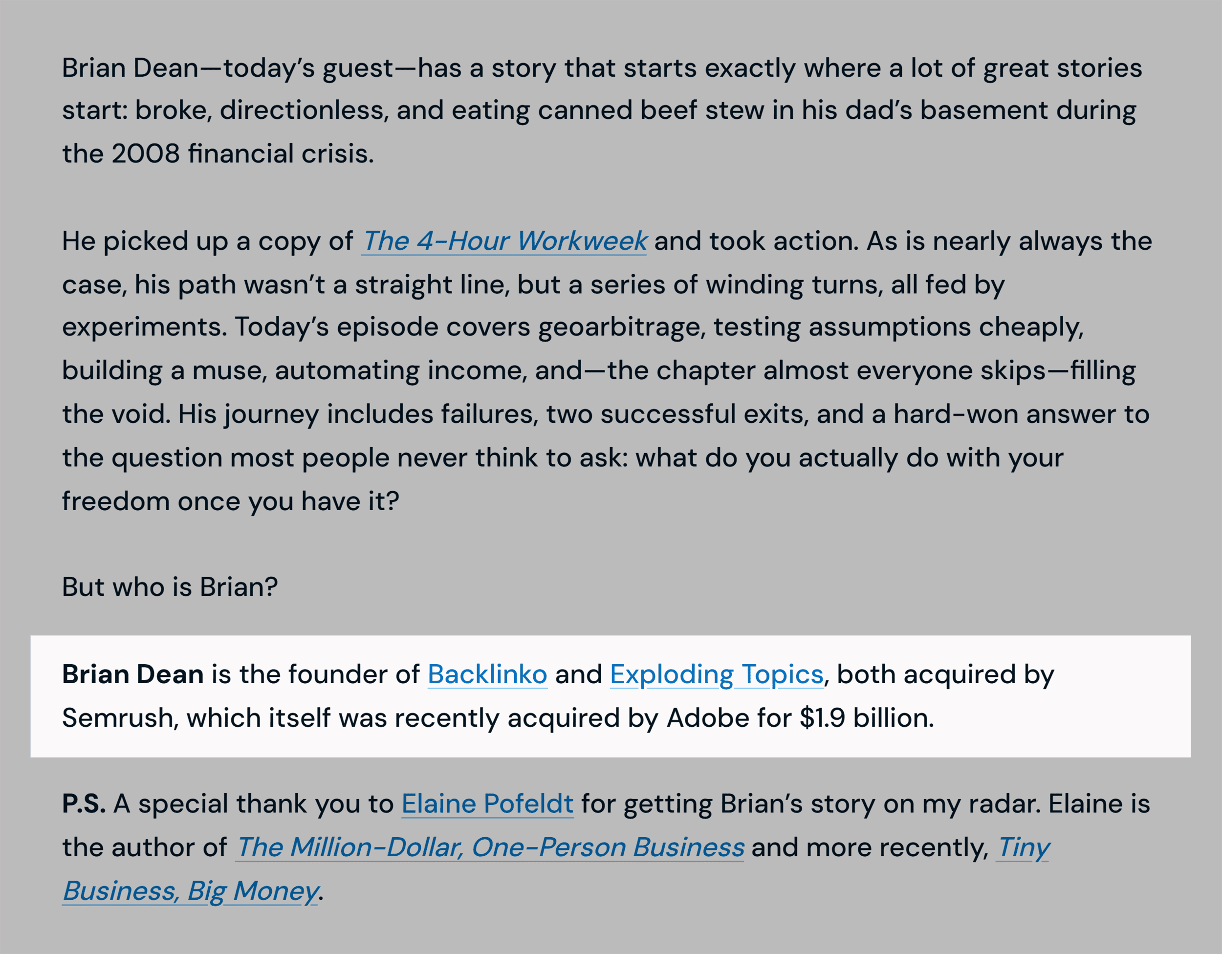 Tim Ferriss podcast &ndash; Brian Dean