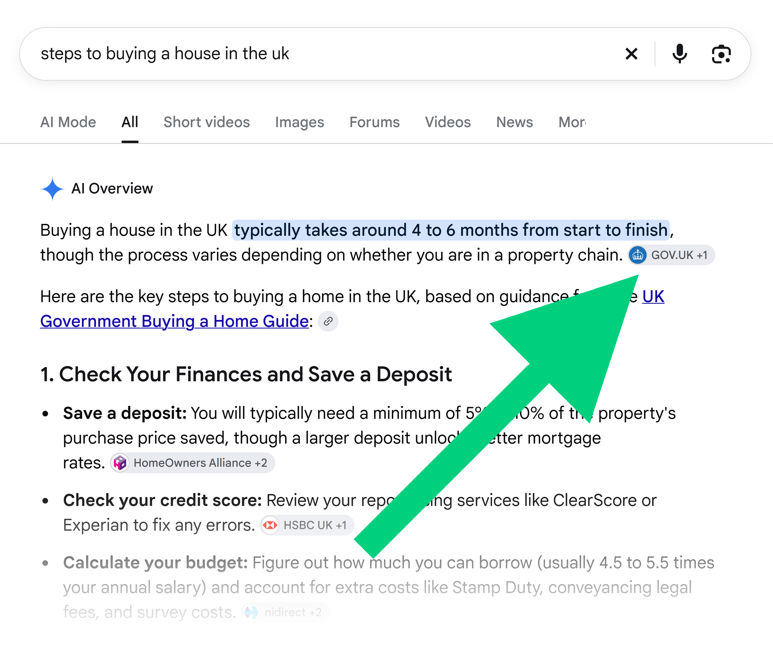 Google SERP &ndash; Buying house in UK &ndash; AI Overview