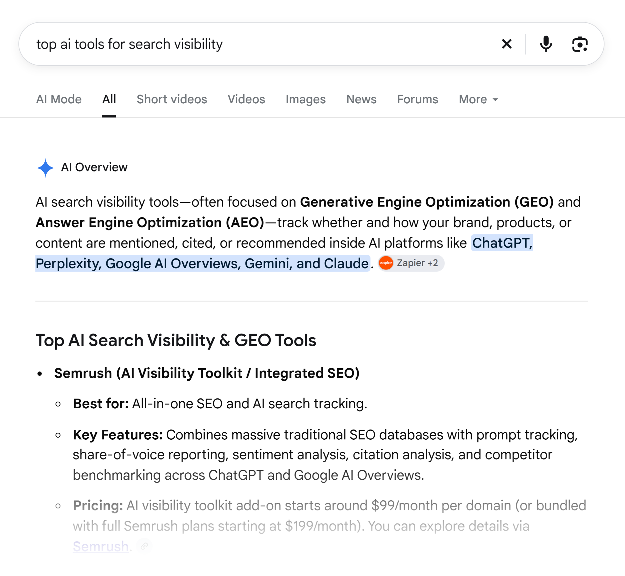 Google SERP &ndash; Top AI Tools &ndash; AI Overview