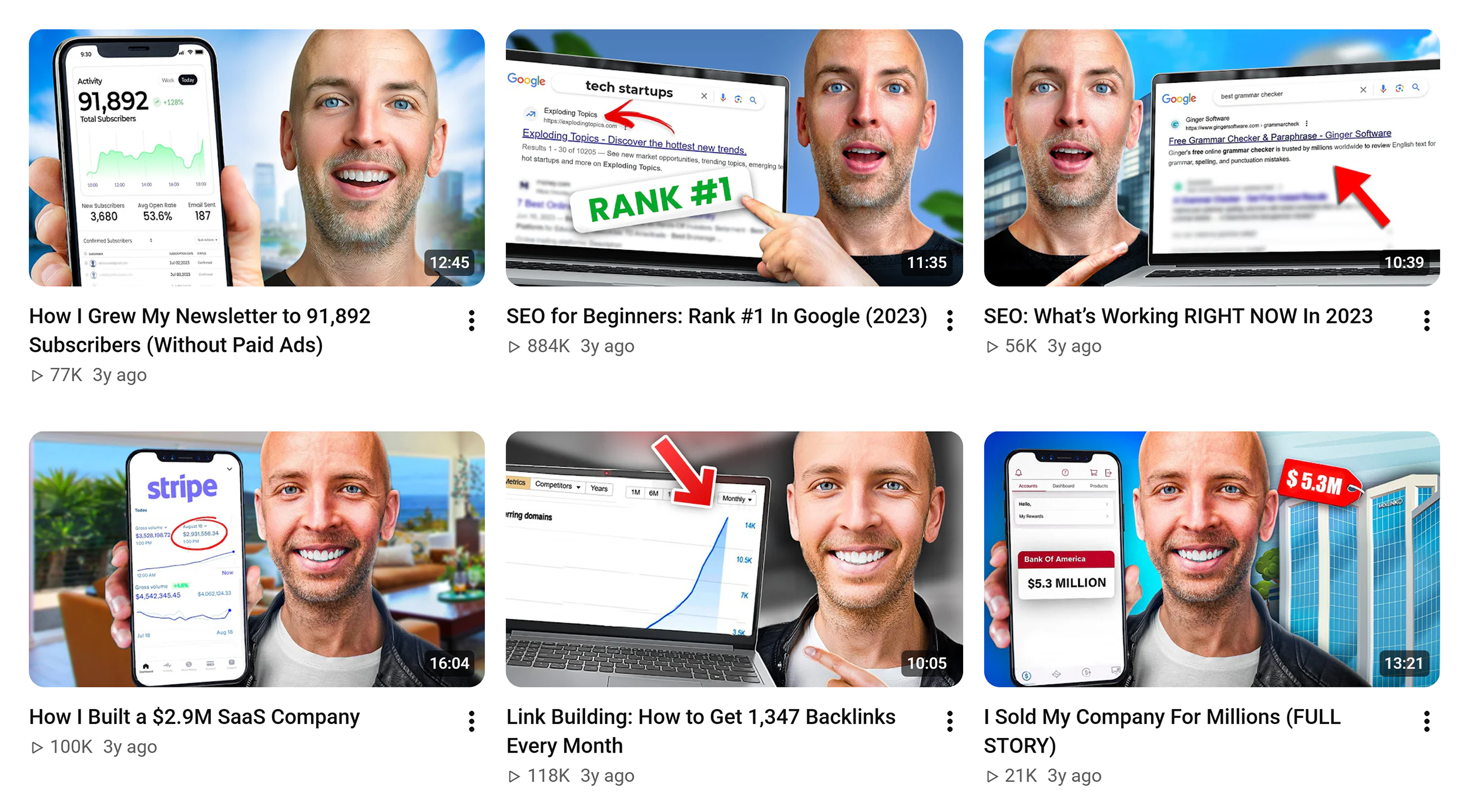 YouTube &ndash; Brian Dean thumbnails