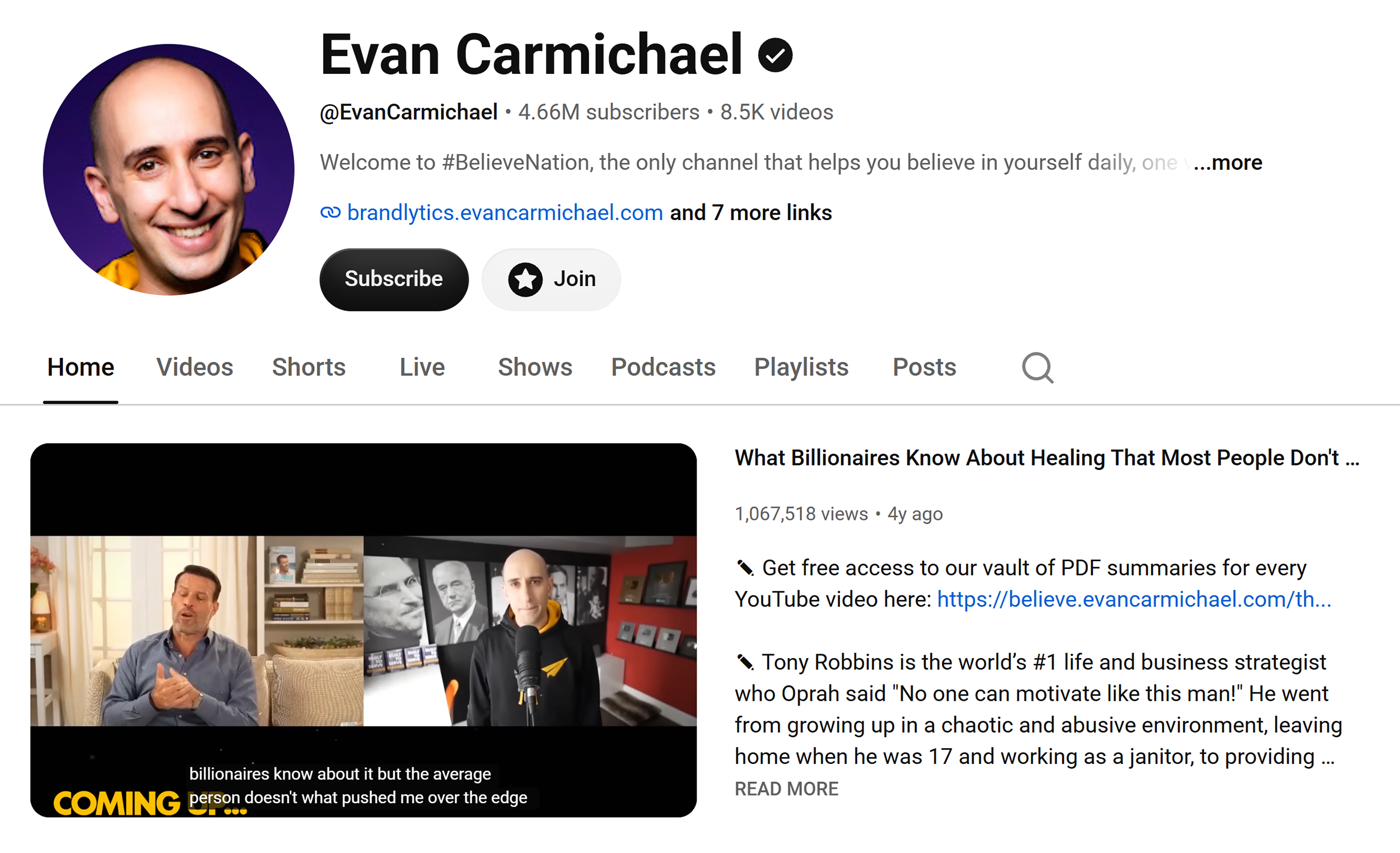 YouTube &ndash; Evan Carmichael channel